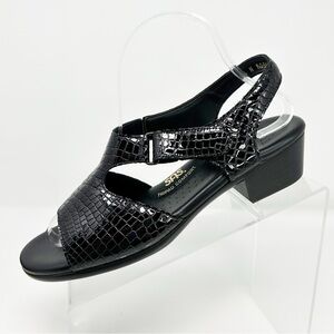 SAS Suntimer Tripad Comfort Black Croc Leather Heel Strap Sandals Size 9.5 N